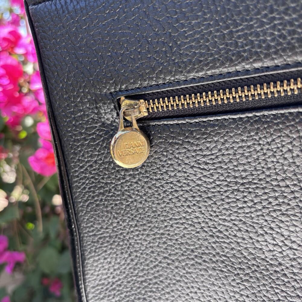 Gianni Versace Pebbled & Patent Leather Sun Shoulder Bag Black - Picture 8 of 15